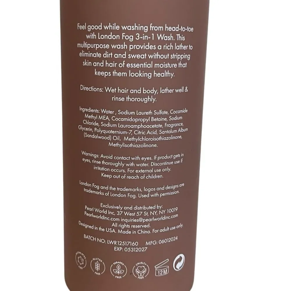 London Fog Supply | Sandalwood 3-in-1 Refreshing‎ Wash for Men 33.8 fl oz
